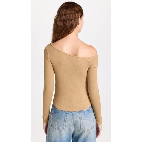 We The Free People Tan Colored Blouse Long Sleeve Off The Shoulder XS NWT - Picture 2 of 9